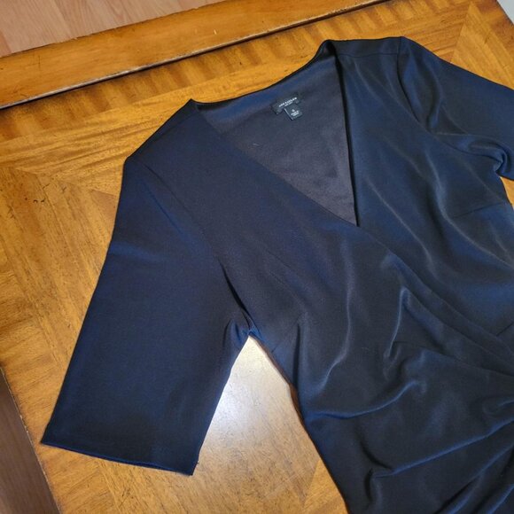 Ann Taylor Black Wrap Top Dress with Gathered Banding at Waist - Picture 3 of 14